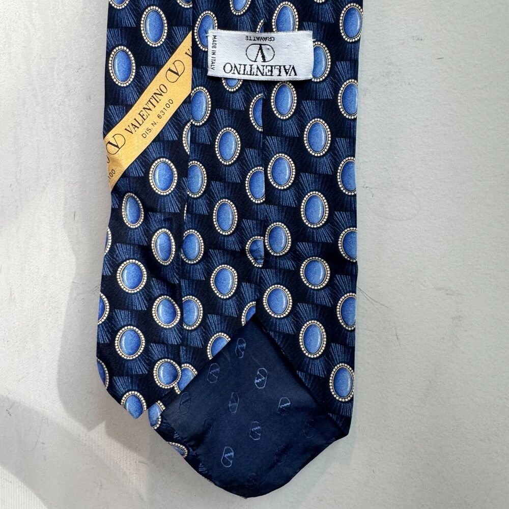 Valentino Cravatte Silk Tie Men’s 4" Blue White Striped Made in Italy Designer - Picture 5 of 8